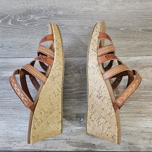 Skechers Tiger Posse Luggage Slide Cork Wedge Vegan Strappy Sandals Beverlee 8 - Picture 10 of 15